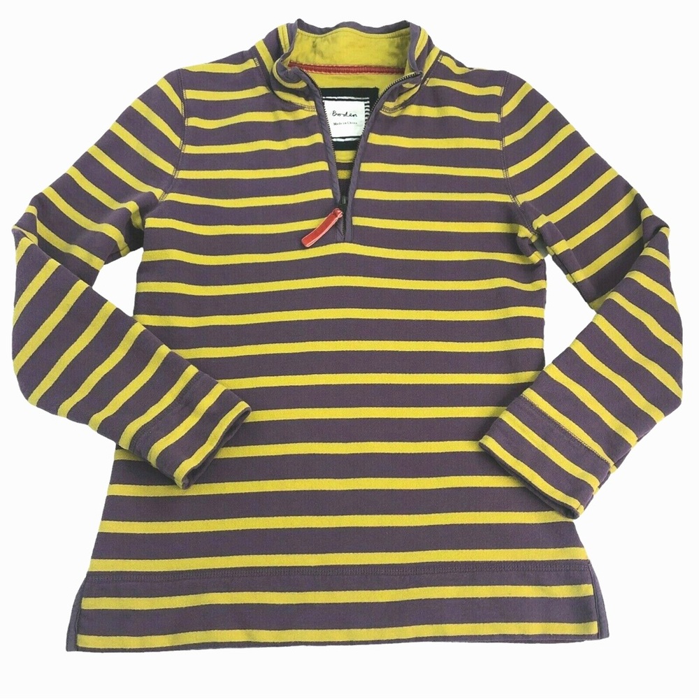 ISO boden purple yellow striped sweatshirt size large